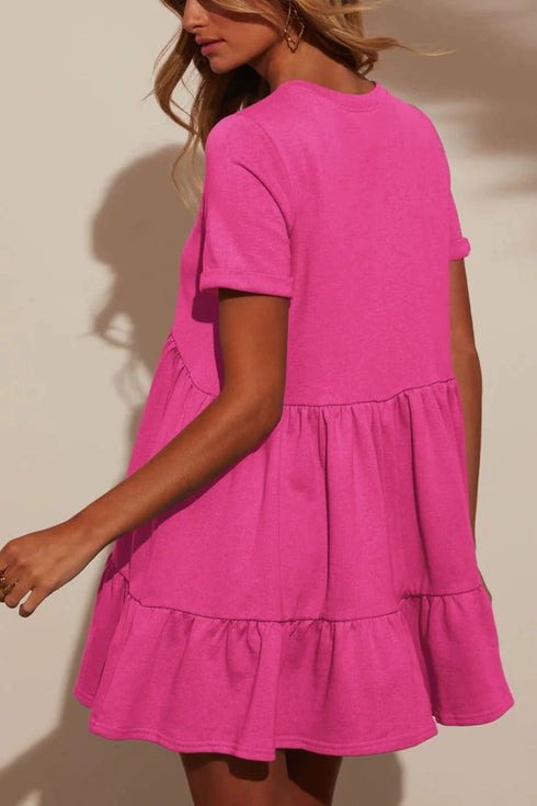Tiered Round Neck Short Sleeve Mini Dress - Odaingerous